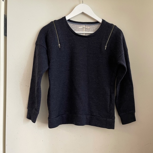 J Brand Navy Zip Shoulder Sweatshirt - Picture 2 of 4